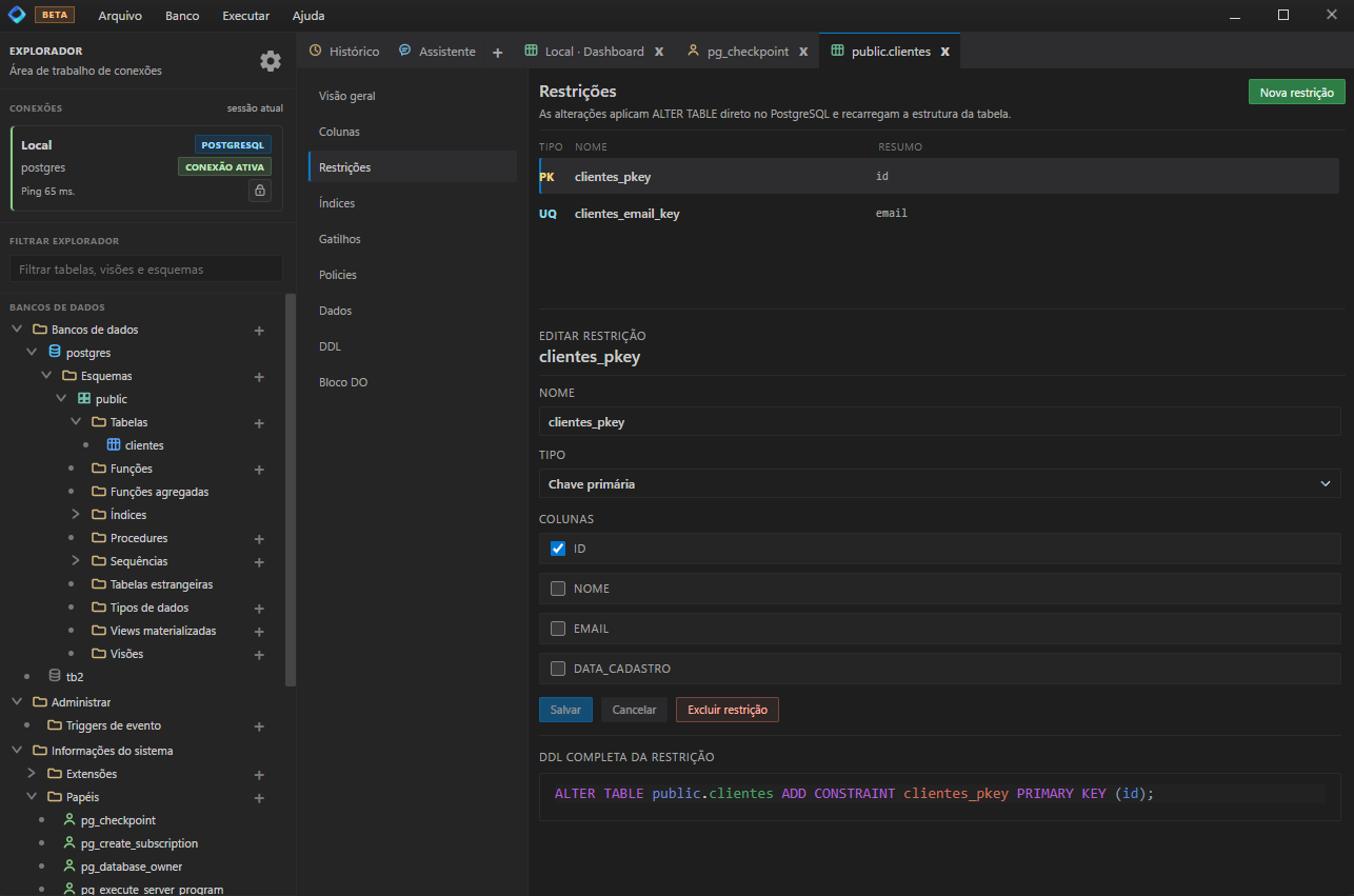 Tela do OpenDB com recursos administrativos e assistente de IA